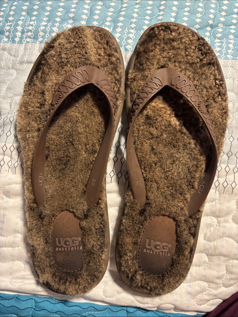 UGG Women’s Brown Shearling Flip Flop Slippers